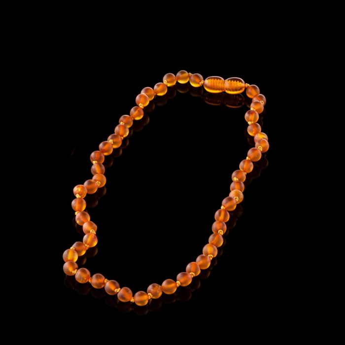 Amber Baby Teething Necklace - Matte Round Baroque Beads BN033 - Image 1