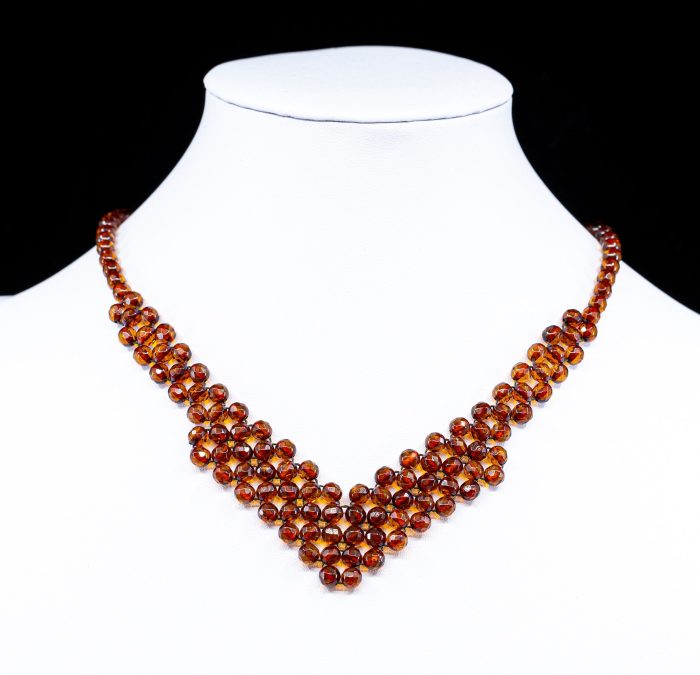 Amber Necklace - Braided V-Shape Faceted Beads MUN037 - Image 3
