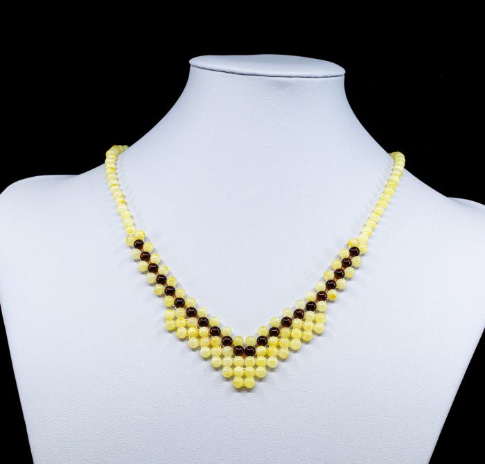Amber Necklace - Braided V-Shape Beads MUN038 - Image 3