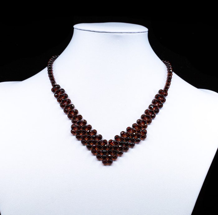 Amber Necklace - Braided V-Shape Faceted Beads MUN041 - Image 3