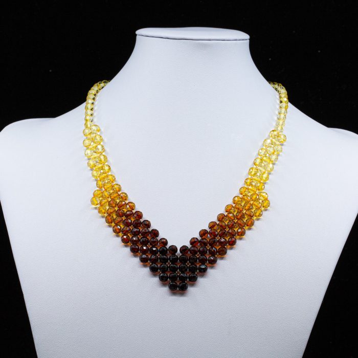 Amber Necklace - Braided V-Shape Faceted Beads MUN009-2 - Image 3