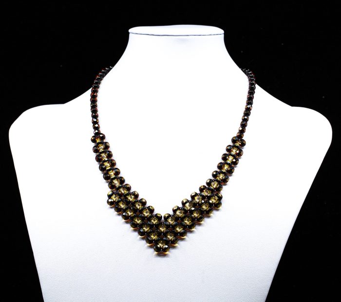 Amber Necklace - Braided V-Shape Faceted Beads MUN005 - Image 3
