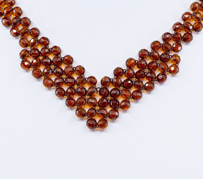 Amber Necklace - Braided V-Shape Faceted Beads MUN037 - Image 2