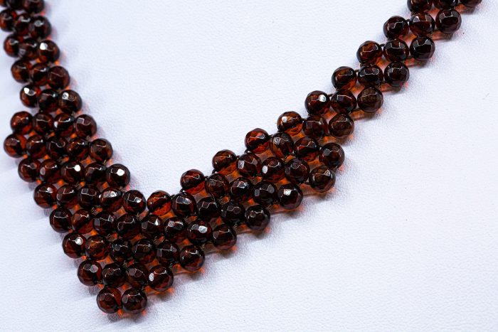Amber Necklace - Braided V-Shape Faceted Beads MUN041 - Image 2