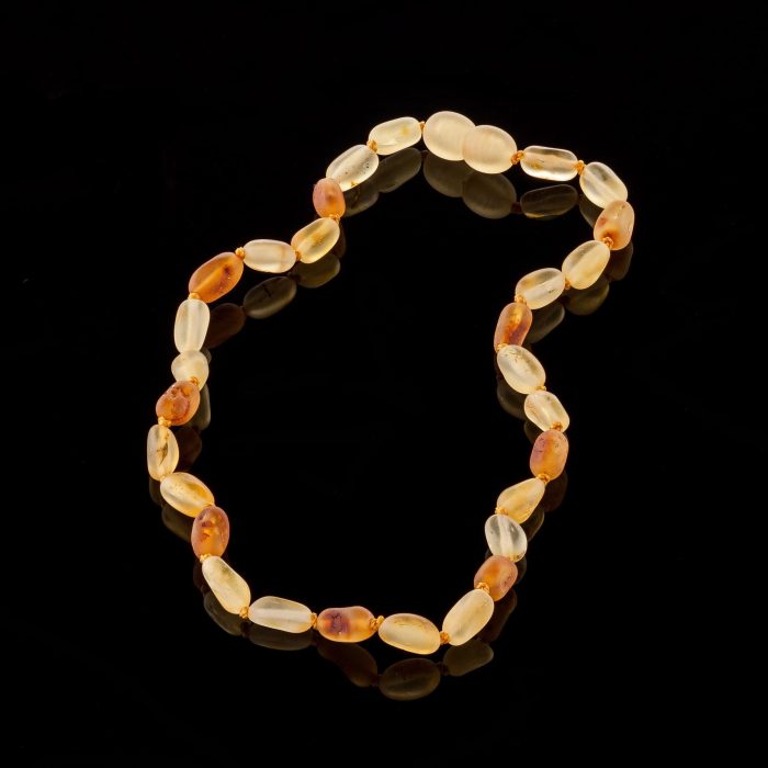 Amber Baby Teething Necklace - Matte Olive Shape Beads BN072 - Image 1