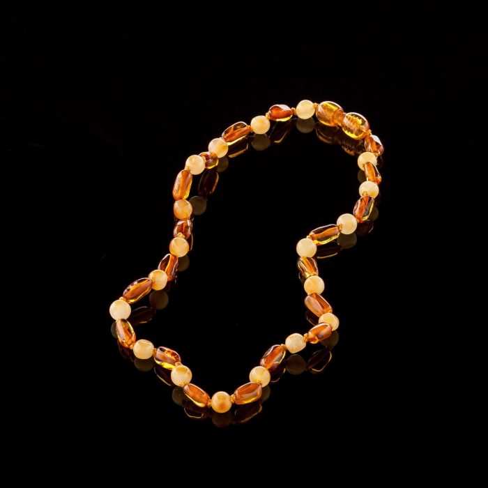 Amber Baby Teething Necklace - Olive & Baroque Shape Beads BN081 - Image 1
