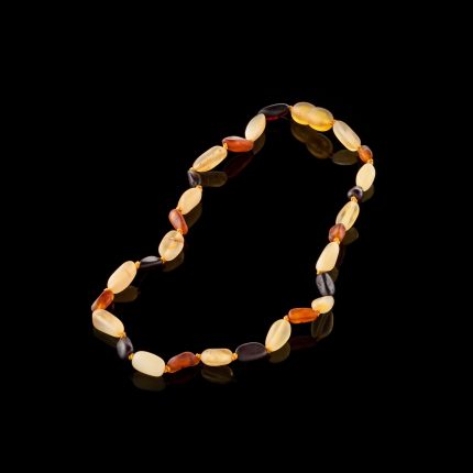 Amber Baby Teething Necklace - Matte Olive Shape Beads BN071