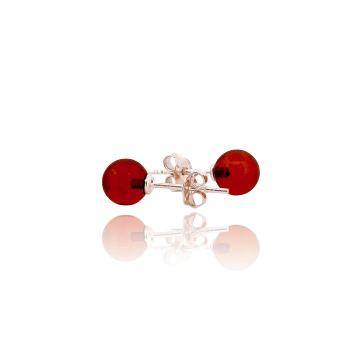 cherry1 Amber Earrings Studs - 925 Sterling Silver EAR001 - Image 2