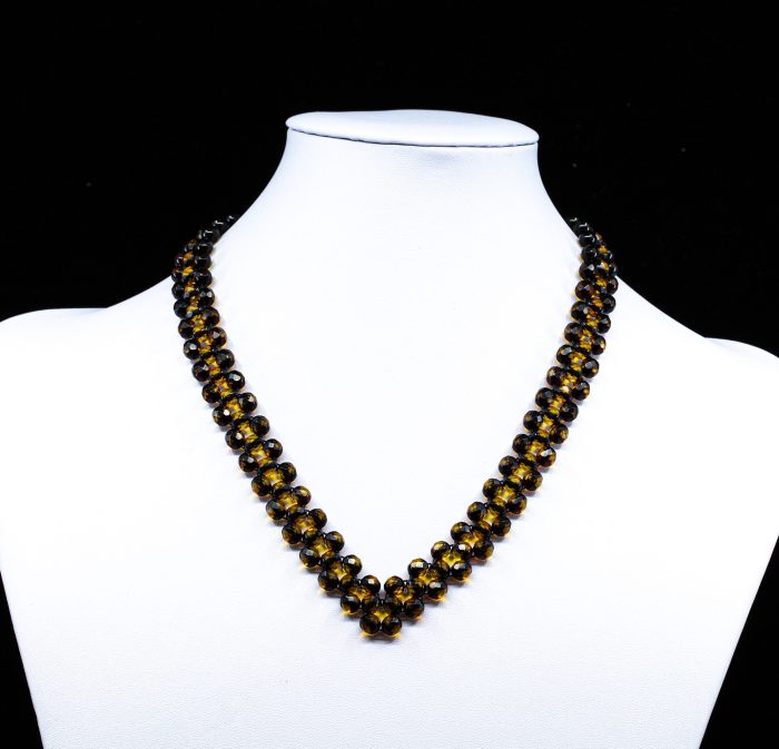 1 Amber Necklace - Braided V-Shape Faceted Beads MUN034 - Image 3