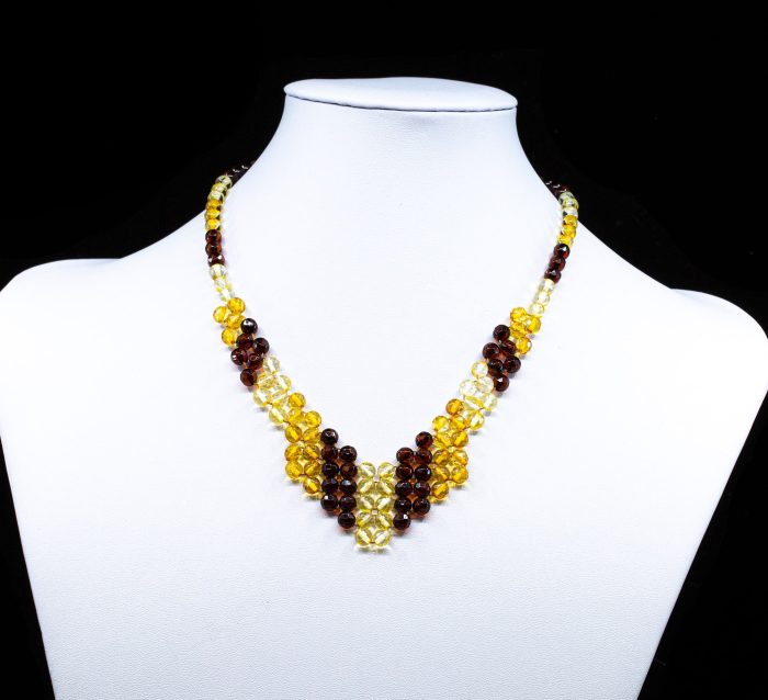 Amber Necklace - Braided V-Shape Faceted Beads MUN040 - Image 3