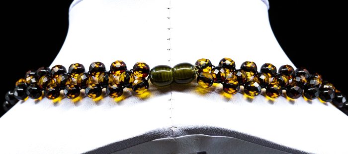 4 Amber Necklace - Braided V-Shape Faceted Beads MUN034 - Image 4